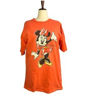 VTG 80s Minnie Mouse Florida Coral Sz L Shirt Walt Disney Disneyworld Mickey